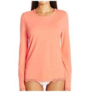 NWT Cabana Life Scallop Rashguard UPF 50+ Womens‎ XL Coral Orange Laser Cut Swim